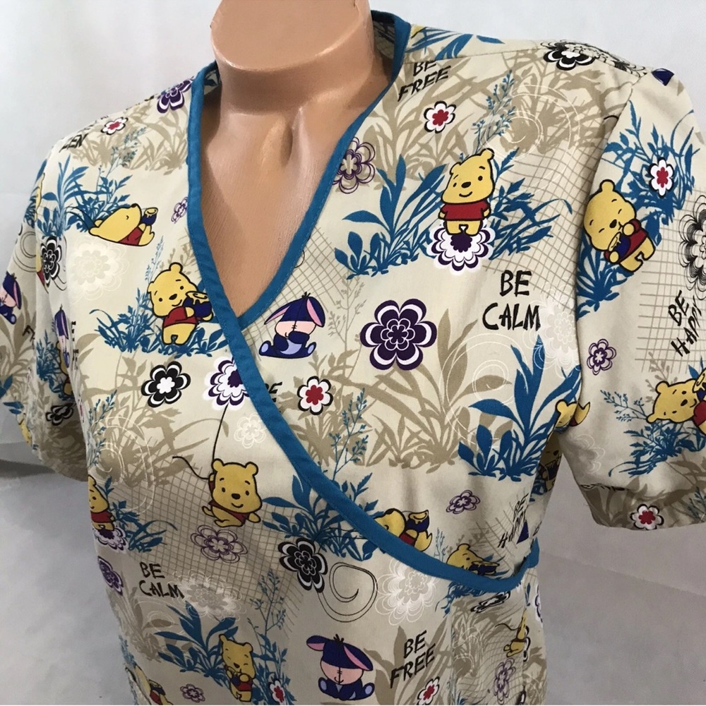 Disney Baby Winnie Pooh Bear Scrub Top 2X Be Free Kind Calm